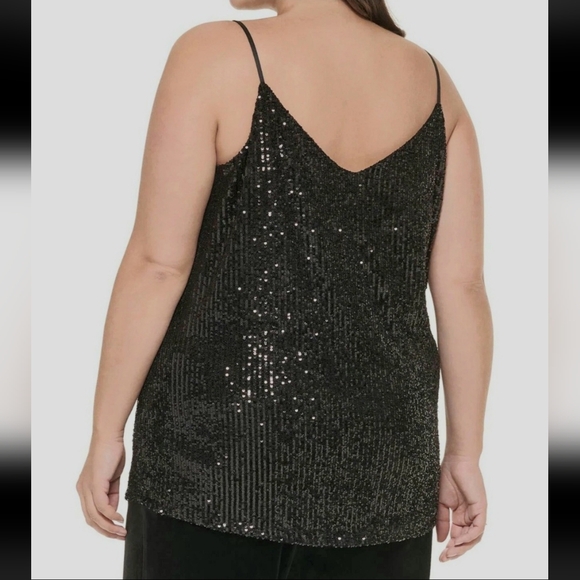 Calvin Klein Black Sequin Blouse V Neck Plus Size 1X NEW - Picture 2 of 11